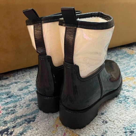 Charter Club Trudy Black Fleece Plastic Rain Boots Sz 8 - Picture 3 of 8